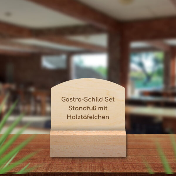 Gastro-Schild Set mit Standfuß und Holztäfelchen - Rund